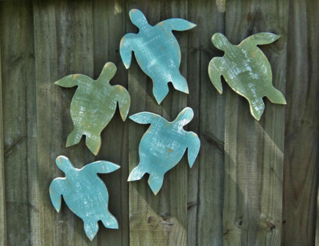 Rustic Wooden Swimming Turtles, Beach House Wall Hangings, Sea Turtle