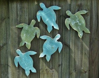 Rustic Wooden Swimming Turtles, Beach House Wall Hangings, Sea Turtle Art, Coastal Living Room Décor, Hawaiian Island Themed Accent