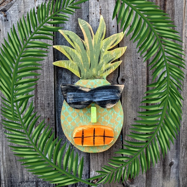 KONA Pineapple Tiki Wall Hanging, Pineapple Lover Gift, Whimsical Tiki Bar Sign