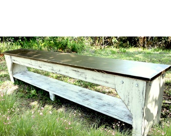 Large Farmhouse Table Bench Rustic Indoor Furniture Country Coffee Table Primitive Furniture Farmhouse Décor, Mudroom Shoe Storage