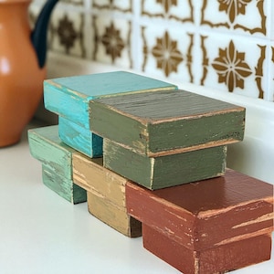 Tiny Shelf Display Accent Block Mini Wood Platform Tiered Tray Rustic Riser Miniature Display Stand Small Home Gift Beach And Country Colors