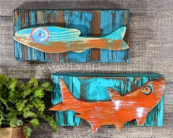 Chunky Colorful Vintage Style Minnow Fish Decor Nautical Wall Hangings Ocean Themed Office Accent Beach Lover Gift Idea Fishermans Man Cave