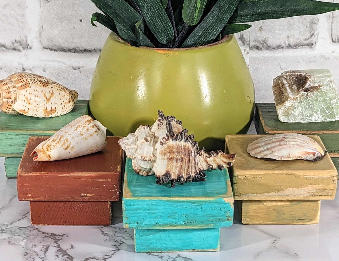 2 Tiny Wooden Risers, Miniature Figurine or Shell Display Stands, Small