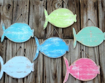 Wooden Fish Wall Art, Colorful School Of Fish, Coastal Farmhouse Living, Beach House Décor, Ocean Themed Nursery, Tropical Wedding Accents