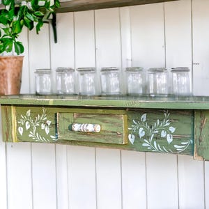 Rustic Country Stenciled Farmhouse Shelf, Vintage Inspired Handcrafted Wooden Shelf, Cottage Core Home Accent, Wall Mounted Book Shelf