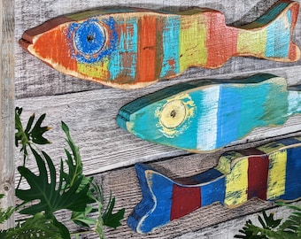 Colorful Minnow Tropical Themed Wall Decor Whimsical Nursery School Of Fish Beach Lover House Warming Gift Idea Wood Fish Wall Hanging