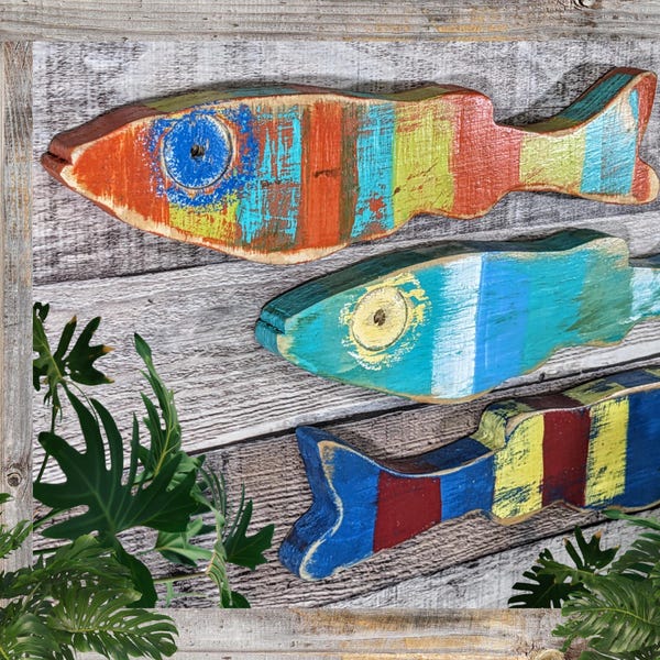 Colorful Minnow Tropical Themed Wall Decor Whimsical Nursery School Of Fish Beach Lover House Warming Gift Idea Wood Fish Wall Hanging