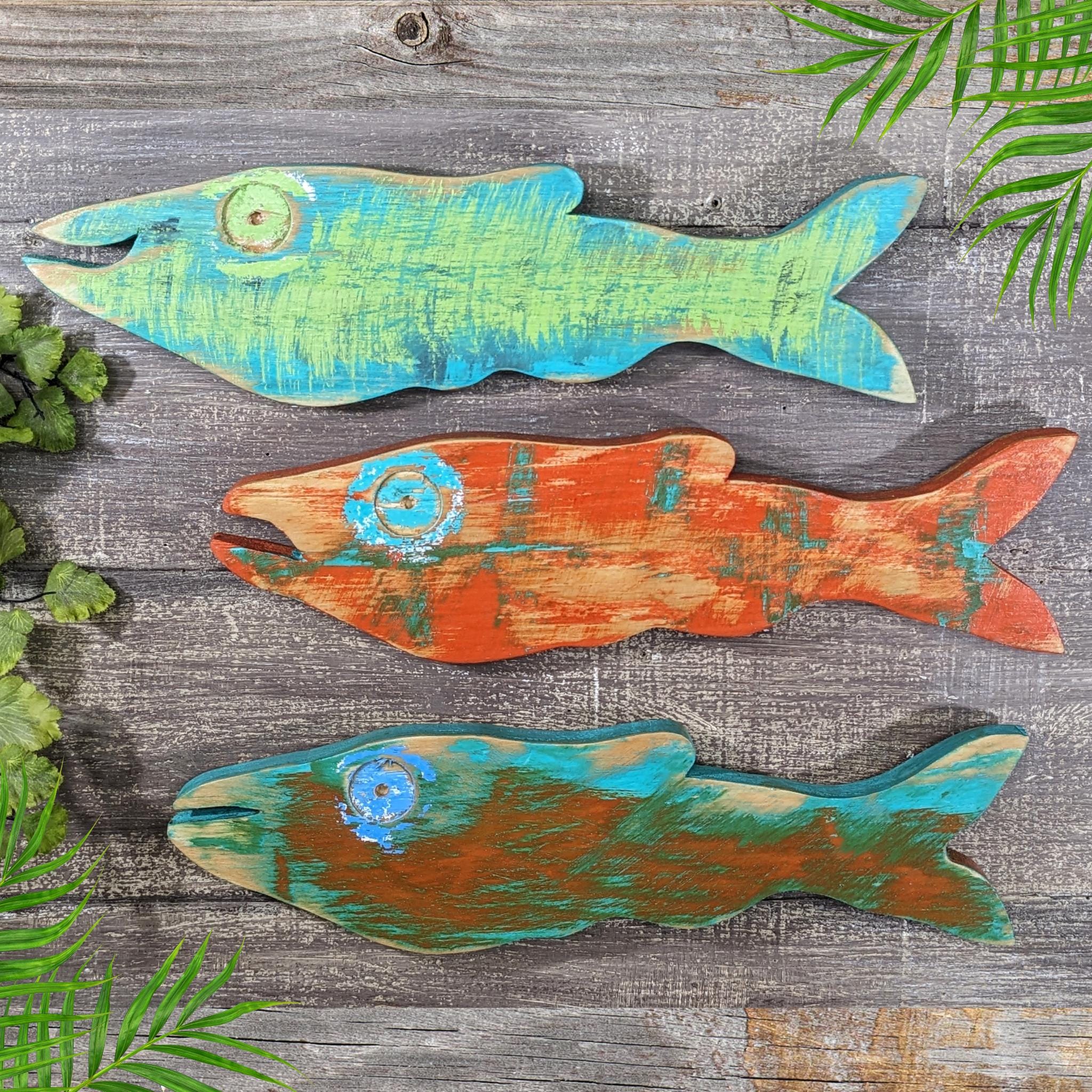 Weathered Wooden Fish Nursery Decor Vintage Style Minnow Wall Hangings ...