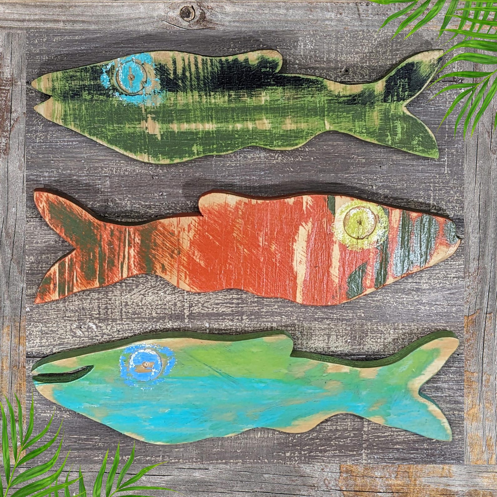 Weathered Wooden Fish Nursery Decor Vintage Style Minnow Wall Hangings ...