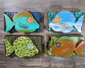 Colorful Tang Surgeon Fish Plaques Chunky Nautical Wall Hangings Ocean Themed Office Accent Beach Lover Gift Idea Fishermans Man Cave