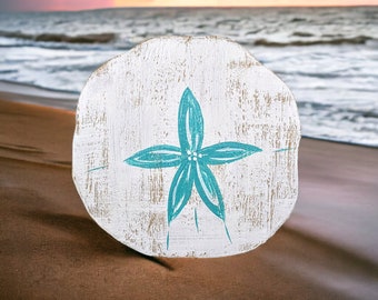 12" Wooden Sand Dollar Wall Hanging Mantle Accent, Coastal Living Beach House Gift, Tropical Themed Wedding Décor