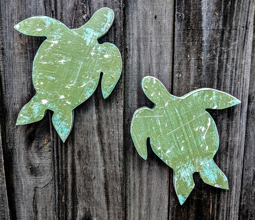Wooden Sea Turtle Wall Hangings, Ocean Themed Wall Art, Coastal