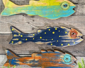 Wooden Fish Wall Art Tropical Ocean Themed Home Accent Whimsical Hawaiian Nursery School Of Fish Beach Lover Gift Idea Vacation Home Staging