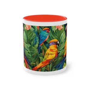 Tropical Vibe Coffee Mug, Colorful Parrots Design, Perfect for Gift, Summer Vibes, Bird Lovers, Home Decor, Kitchen Accessories