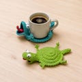 Crochet Squirrel & Green Lizard Mug Rug, Crochet Animal Coasters, Amigurumi Cup Holder, Handmade Drink Mat, Turtle Mouse Goose Frog Coaster product logo