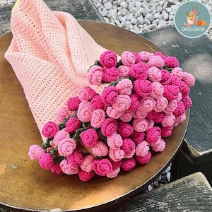 Crochet Flower Bouquet Blanket, Handmade Crochet Pink Rose Bouquet Blanket, Wedding Gift ,Gift For Her, Christmas Gift