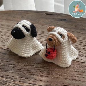 Gehäkelter Geister-Welpe mit Kürbis-Korb, niedliches Halloween-Amigurumi-Plüsch, handgemachtes Hunde-Liebhabergeschenk, Halloween-Dekor, Süßes oder Saures Wohnkultur