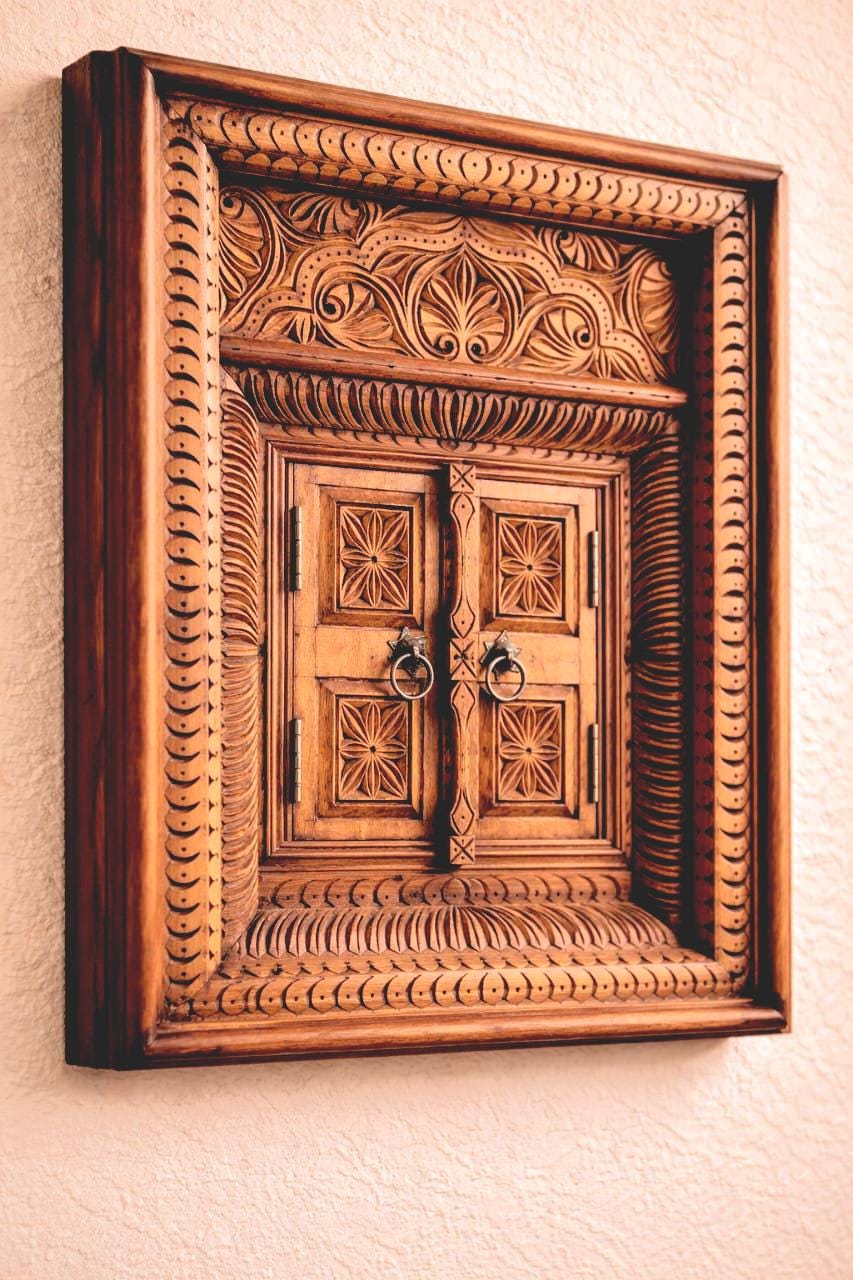 Hand Carved Pakistani Jharokha Window Frame | Rustic Boho Wood Wall Art ...