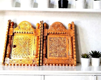 Hand Carved Wooden Key Box | Rustic Wall Mounted Key Holder | Entryway Organizer | Boho Pakistani Artisan Unique Housewarming Wedding Gift