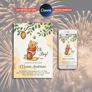 Classic Winnie the Pooh Baby Shower Invite, Winnie the Pooh Baby Shower, Winnie the Pooh Baby Shower, Editable Template, Printable Invite