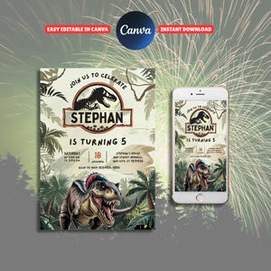 Editable Dinosaur Invitation, DInosaur Birthday Party Invitation, Dinosaur World Invite, T-Rex Party Invite, Jurassic 1st 3rd 5th Birthday