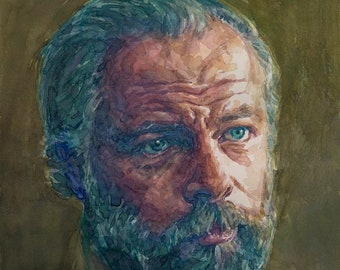 Philip K Dick, 16x12in, original watercolor painting by Louie Van Patten 2022