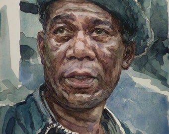 Rouge, impression de peinture à l'aquarelle - plusieurs tailles - The Shawshank Redemption, Morgan Freeman - direct de l'artiste