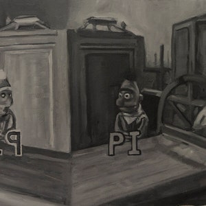 Pigeons, 22x12.5in original oil painting on paper