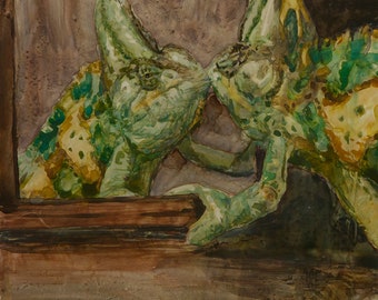 Newton in the mirror, Watercolor on Polypropylene 2022 - 14x11in