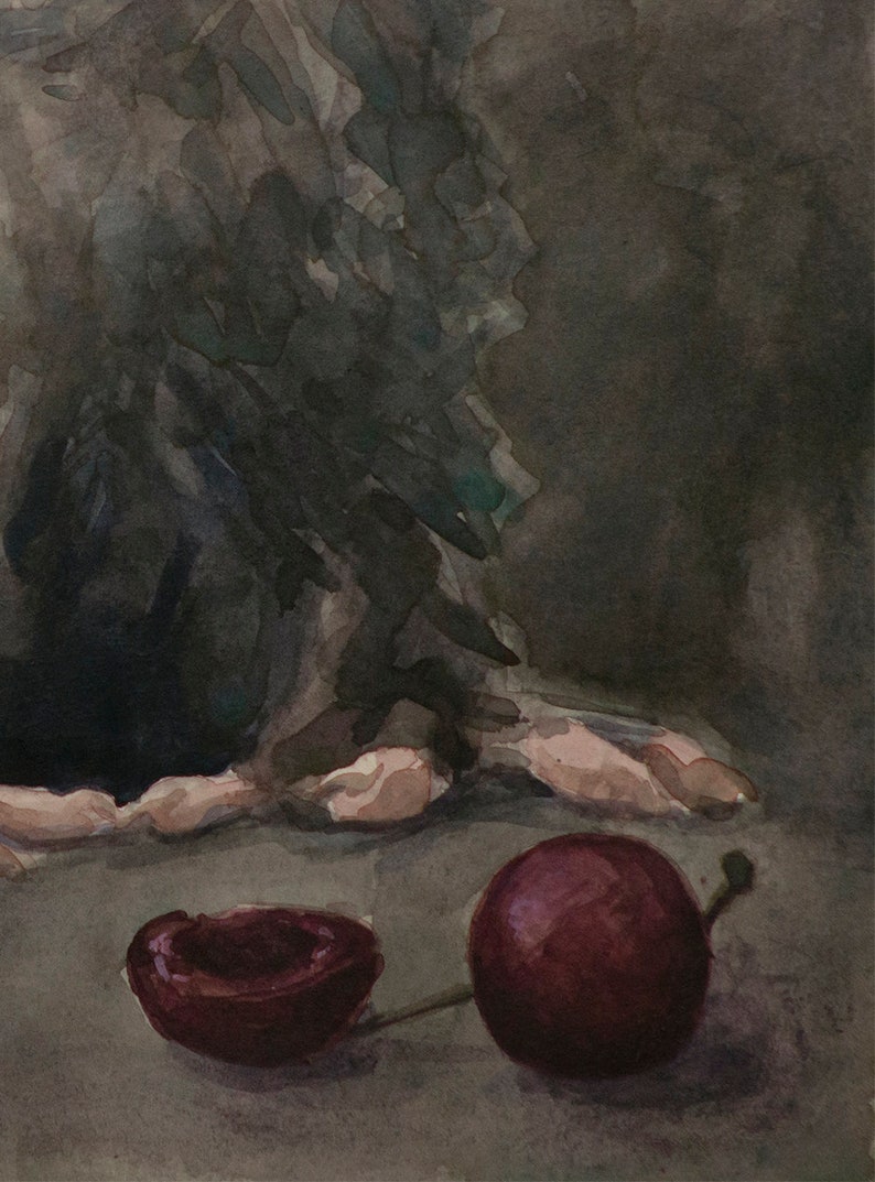 Opossum with cherry, Print from watercolor painting by LVP, XL 13 x 17.5 in / L 11 x 14.8 in / M 8.1 x 11 in / S 5 x 6.8 in image 4