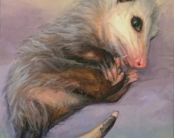Peach the Opossum, Print from oil painting by LVP, XL - 13 x 18 in / L - 11 x 15 in / M - 8 x 11 in / S - 5 x 6.8 in