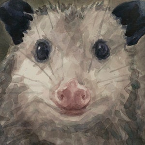 Opossum with cherry, Print from watercolor painting by LVP, XL 13 x 17.5 in / L 11 x 14.8 in / M 8.1 x 11 in / S 5 x 6.8 in image 2