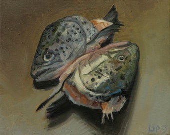Trout heads, Oil on Canvas 8x10in - artwork direct from artist