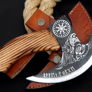 Handmade 8” Pizza Cutter, 6” Cutting Blade with Carbon Steel, Leather Sheath, Skull Design, Viking Style Pizza Cutter  Viking Gift for Men