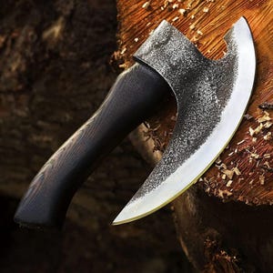 Viking handmade Custom Viking Pizza Axe Carbon Steel Rustic Hand-Forged Pizza Cutter with Wooden Handle | Pizza Slicer, Viking Gift for Men