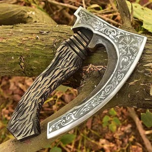 Viking TOMAHAWAK Custom Viking Pizza Axe Carbon Steel Rustic Hand-Forged Pizza Cutter with Wooden Handle | Pizza Slicer, Viking Gift for Men