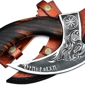 Handmade 11” Pizza Cutter, 10” Cutting Blade with Carbon Steel, Leather Sheath, Skull Design, Viking Style Pizza Cutter  Viking Gift for Men