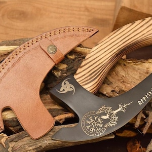 Viking handmade Custom Viking Pizza Axe Carbon Steel Rustic Hand-Forged Pizza Cutter with Wooden Handle | Pizza Slicer, Viking Gift for Men