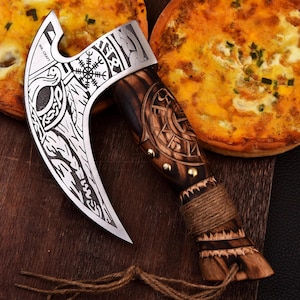 Pizza Axe Knife Viking Style Pizza Cutter | Hand Forged Steel Axe Knife | Unique Pizza Slicer for Kitchen & BBQ | Rustic Chef Gift for Him