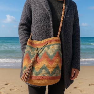 Sac seau au crochet, sac à main tissé pour femme, porte-monnaie seau porté épaule, petit sac à bandoulière seau en tricot avec anse, sac à bandoulière en crochet