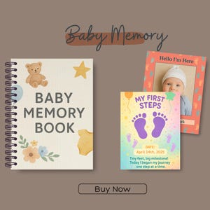 Libro de recuerdos para bebés, diario del primer año, PDF de recuerdo de hitos, libro imprimible para recién nacidos, regalo para baby shower para niños y niñas.