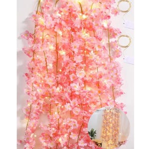 Kirschblüten-Lichterkette, rosa Blumengirlanden-Lichterkette für Schlafzimmer, 5er-Pack Dekorhochzeit, Frühlingsblumen-LED-Wandtischdekor