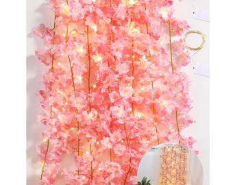 Cherry Blossom Fairy Lights: Pink Floral Garland, Wedding Decor