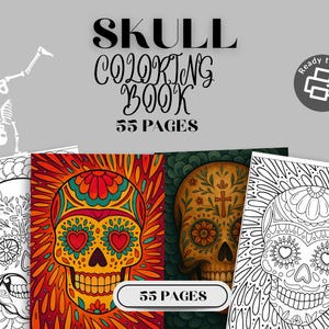 55 Human Skull Coloring Pages for Adults & Kids | Skeleton Head Coloring Book PDF | Gothic, Grayscale, Printable Halloween Art Sheets