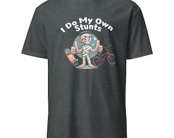 I Do My Own Stunts T-Shirt: Funny BMX Skateboard Cartoon Tee