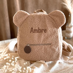 personalized teddy bear backpack - terry or velvet - embroidered first name - nursery and kindergarten