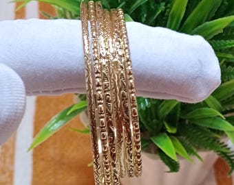 Handmade Brass Bangle Set | Textured Boho Bracelets, Adjustable