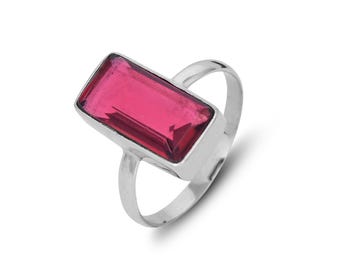 Red Stone Cocktail Ring | Silver Plated Brass, Minimalist Vintage Style