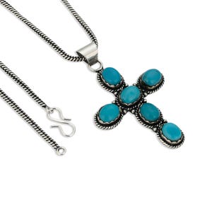 Collar con colgante de cruz turquesa: joyería cristiana bohemia occidental en tono latón