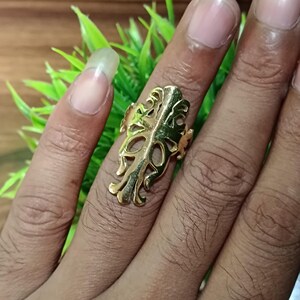 Adjustable Brass Leaf Ring: Boho Statement Jewelry